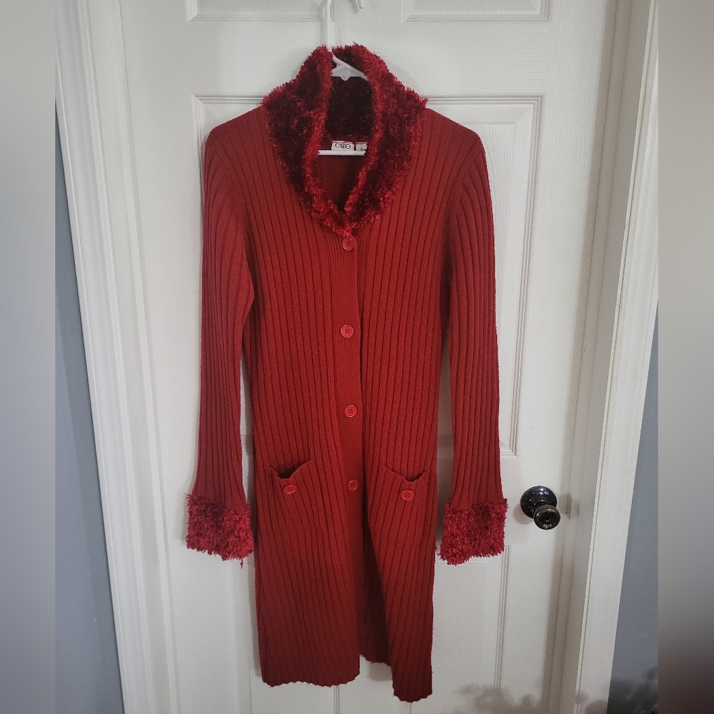 Cato red fur embellished cardigan sweater